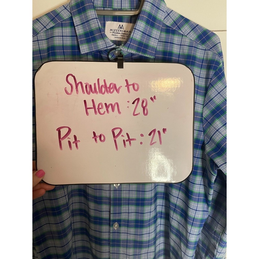 MIZZEN+MAIN Trim Fit Button-Up Shirt   Blue Check Plaid  Poly Spandex  (Men's S) - Picture 4 of 4